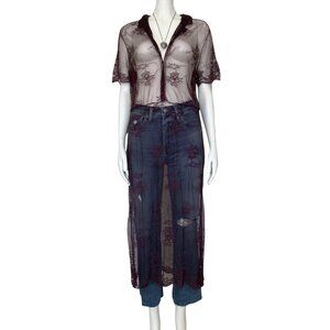 Laundry by Shelli Segal Purple Sheer Lace Duster Dress Sz 10 Whimsigoth Festival